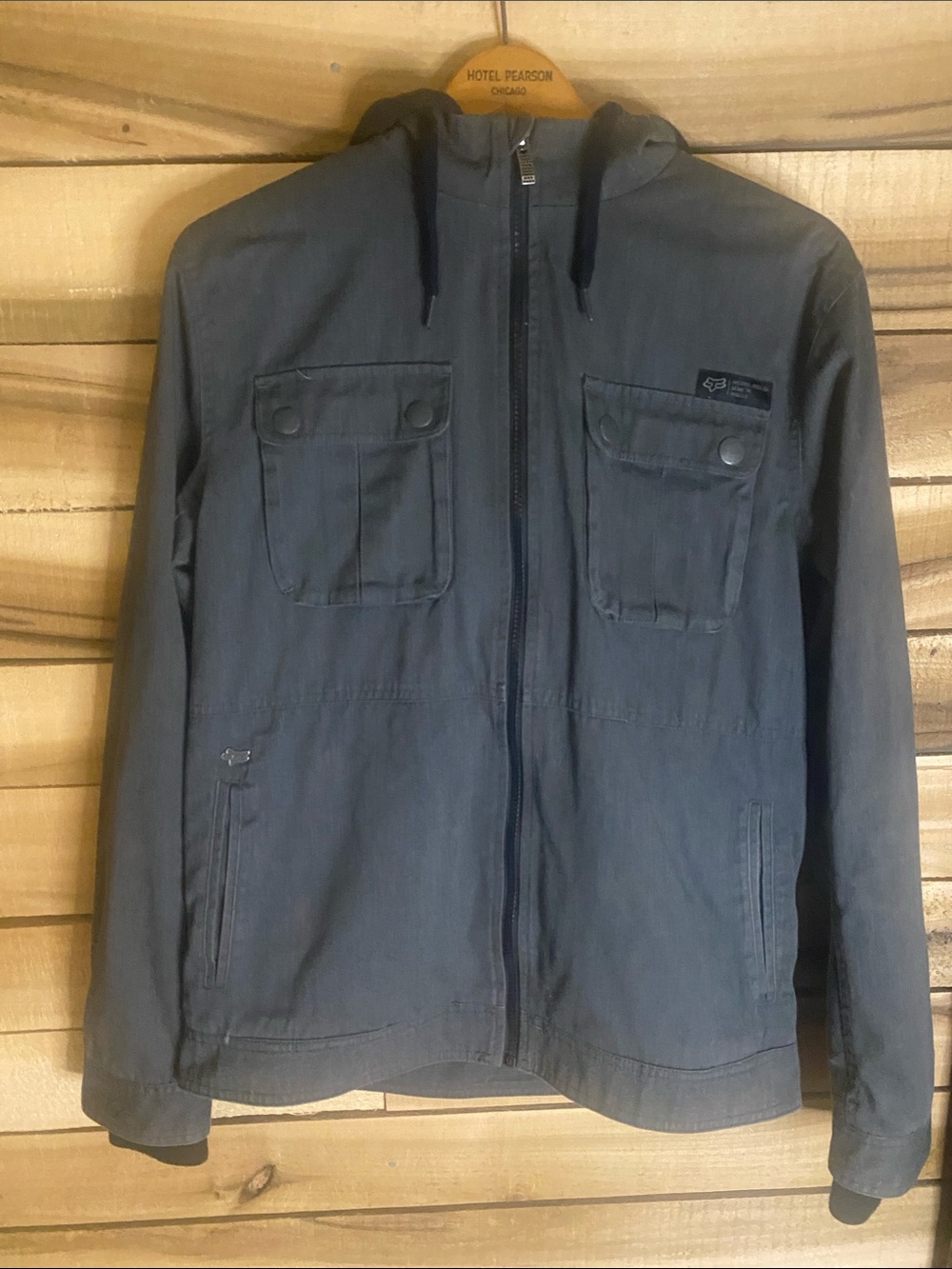 Fox Men's Hooded Utility Jacket - Gray size medium full zip 4 pockets